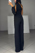 Meridress One Shoulder Long Sleeve Patchwork Wide Leg Jumpsuit