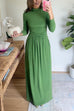 High Neck Long Sleeves Side Slit Maxi Dress