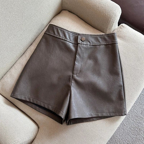 Meridress High Rise One Button Faux Leather Shorts