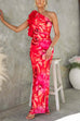 Meridress Ruffle One Shoulder Floral Print Bodycon Maxi Dress