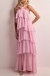 Meridress Sleeveless Open Back Ruffle Layered Maxi Dress