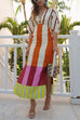 Meridress Knot Front Cut Out Puff Sleeves Side Slit Printed Midi Dress