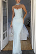 Meridress Ruched Strapless Corset and Bodycon Maxi Skirt Set with Scarf