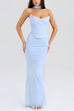 Meridress Ruched Strapless Corset and Bodycon Maxi Skirt Set with Scarf