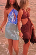 Meridress Halter Cut Out Open Back Sequin Mini Dress