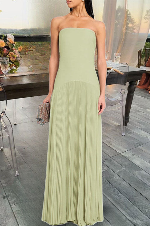Meridress Strapless Tube Patchwork Pleated Maxi Dress