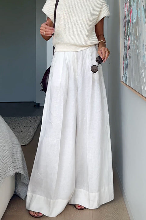 Meridress Casual Pocketed Cotton Linen Wide Leg Palazzo Pants