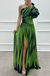 Meridress One Shoulder Waisted Slit Printed Maxi Dress