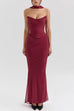 Meridress Ruched Strapless Corset and Bodycon Maxi Skirt Set with Scarf