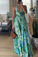 Meridress Halter V Neck Backless Floral Print Maxi Vacation Dress