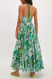 Meridress Halter V Neck Backless Floral Print Maxi Vacation Dress