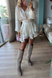 Meridress Lantern Long Sleeves Waisted Ruffle Mini Dress