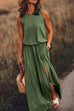 Meridress Sleeveless Waisted Slit Maxi Tank Dress