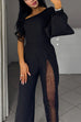 Meridress One Shoulder Long Sleeve Patchwork Wide Leg Jumpsuit
