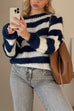Meridress Drop Shoulder Striped Casual Pullover Sweater