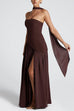 Meridress Strapless Back Lace-up High Slit Splice Maxi Dress