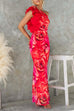 Meridress Ruffle One Shoulder Floral Print Bodycon Maxi Dress