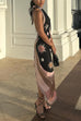 Meridress Halter Neck Open Back Asymmetric Hem Printed Satin Midi Dress