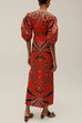 Meridress Knot Front Cut Out Puff Sleeves Side Slit Printed Midi Dress