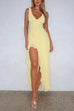 Meridress V Neck Sleeveless Ruffle High Slit Midi Dress