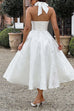 Meridress Halter V Neck Waisted Jacquard Swing Midi Party Dress