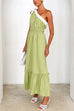 Meridress Tie Bow One Shoulder Waisted Ruffle Maxi Dress