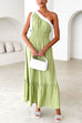 Meridress Tie Bow One Shoulder Waisted Ruffle Maxi Dress