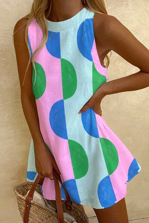 Meridress Sleeveless Geometric Print A-line Mini Dress