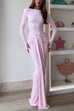 Long Sleeves Draped Front Bodycon Maxi Dress
