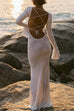 Meridress Bell Long Sleeves Backless Lace-up Shell Print Maxi Dress