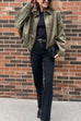 Meridress Lapel Zip Up Trendy Bomber Jacket