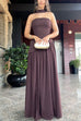 Meridress Strapless Tube Back Lace-up Slit Splice Maxi Party Dress