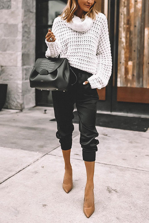 Cowl Neck Hollow Out Knit Sweater