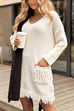 Drop Shoulder Pocketed Fringe Mini Sweater Dress