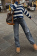 Meridress Drop Shoulder Striped Casual Pullover Sweater