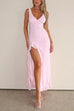 Meridress V Neck Sleeveless Ruffle High Slit Midi Dress