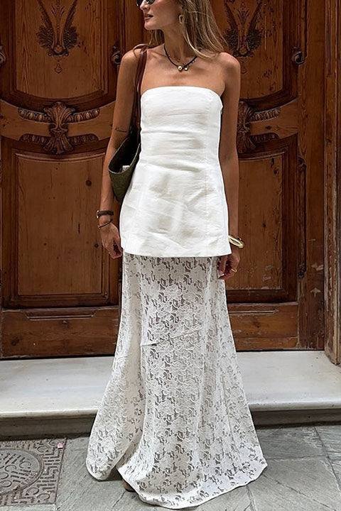 Meridress Elastic WaistBand Lace Hollow Out Maxi Skirt