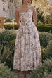 Meridress Spaghetti Strap Floral Print Bustier A-line Maxi Dress