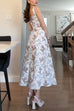 Meridress Bow Shoulder Back Lace-up Floral Print Midi Cami Dress