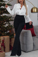 Meridress V Neck Long Sleeves Flower Detail Satin Shirt