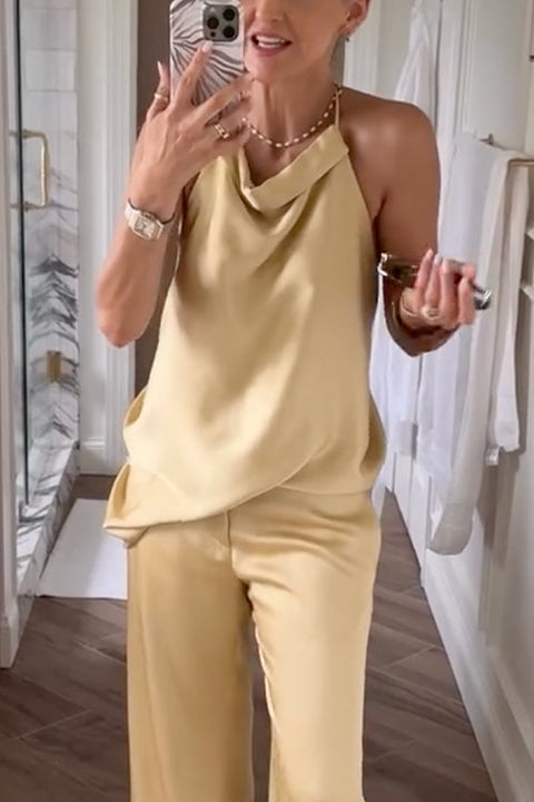 Meridress Halter Sleeveless Open Back Satin Top