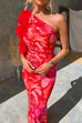 Meridress Ruffle One Shoulder Floral Print Bodycon Maxi Dress