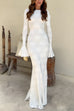 Meridress Bell Long Sleeves Backless Lace-up Shell Print Maxi Dress