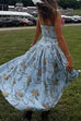 Meridress Spaghetti Strap Waisted Floral Print A-line Maxi Dress