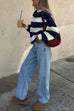 Meridress Drop Shoulder Striped Casual Pullover Sweater