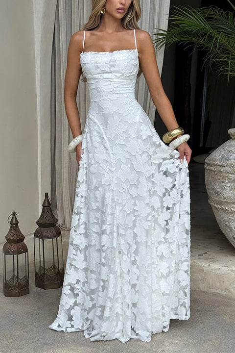 Meridress Spaghetti Strap Backless Lace-up Jacquard Maxi Dress