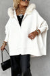 Meridress Dolman Sleeves Zipper Up Pocketed Jacket with Faux Fur Hood