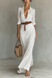 Meridress Lapel Long Sleeves Button Up Maxi Dress With Belt