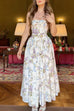 Meridress Spaghetti Strap Floral Print Bustier A-line Maxi Dress
