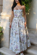 Meridress Spaghetti Strap Floral Print Bustier A-line Maxi Dress